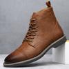 Autumn High-top Men's Lace-up Leather Boots Fashion Casual Lace New Designer Shoes Male Solid Color Ankle Boots Man