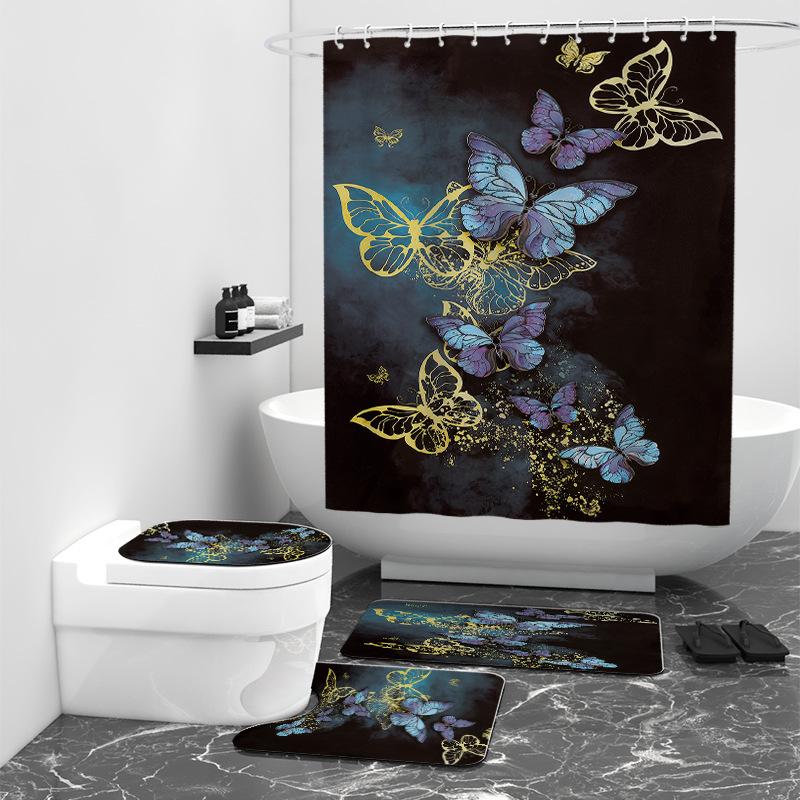 

Занавеска для душа с цифровой печатью в виде бабочки, перегородка для ванной комнаты в отеле, водонепроницаемая занавеска W90cm*L180cm