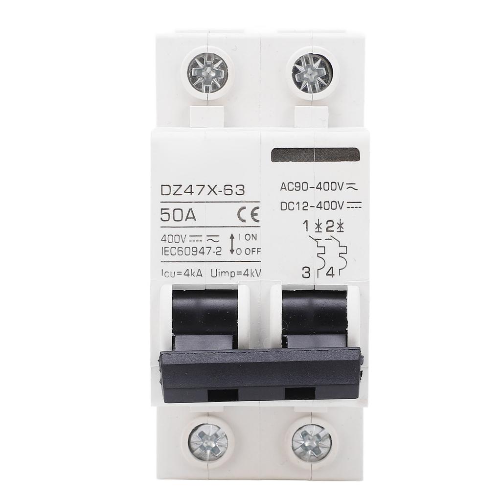 AC DC Leitungsschutzschalter 50A 4kA 2-polig Elektromagnetische Auslösung 35mm DIN Montage Solare PV Sicherheit
