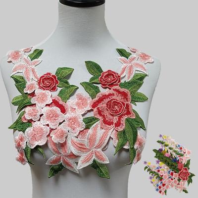 Poliester Kolorowy Haft Haft Para Kwiatów DIY Szycie Kołnierzyk Koronkowa Dekoracja Sukienka Cheongsam Akcesoria Odzieżowe