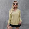 Sexy V-Ausschnitt Elastische Puffärmel Rüschenhals Schlanke Bluse