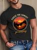 Unisex Black Round Neck T Shirt Circular Sunset Forest Campfire Camper Graphic Chase The Sunset Go Camping Outdoor Cotton Tees
