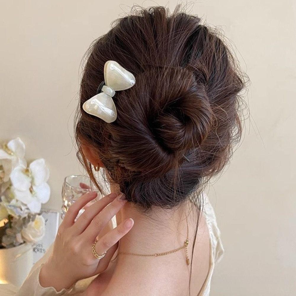 

Korean Style Bow Hair Stick Acrylic Pan Hair Fork Fashion U-shaped Hairpin Travel белый