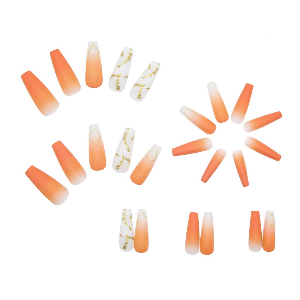 Artificial Nails European and American Long Ballet Nails Gradient Orange Love Fake Nails Wearable Manicure Patches