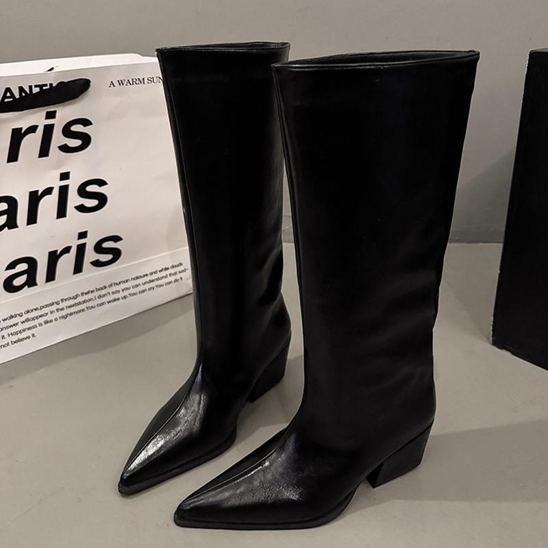 High Boots for Women High Heels Luxury Shoes Chunky Pointed Toe Women Pumps 2025 Winter Elegant Chelsea Botas De Mujer