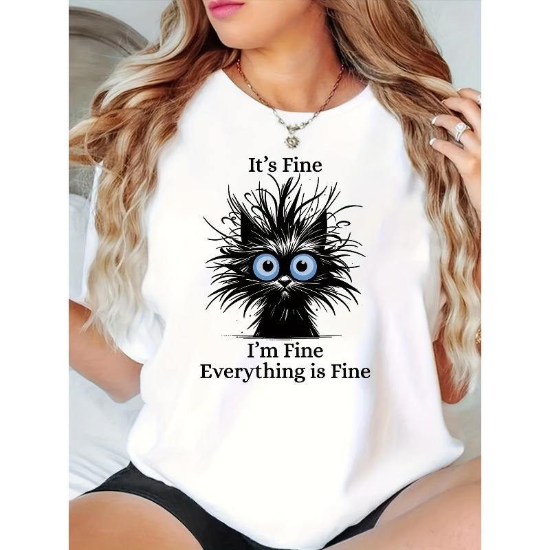 

European Size Plus Size, European and American Bestseller, Stylish Plus-size Women s Cute Cat Print T-shirt 4XL