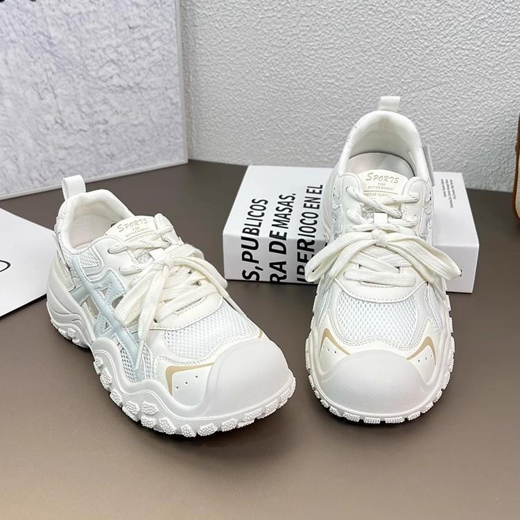 Dámské kožené platformové volnočasové boty 2025 léto nové univerzální prodyšné s výřezy dad shoes malé boty na zvýšení výšky sportovní boty