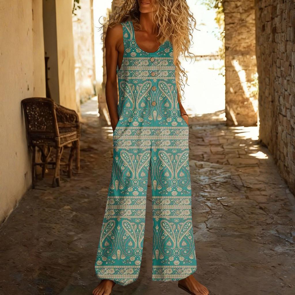 Casual Sleeveless Loose-fitting Jumpsuit With Pockets And Adjustable Straps For Women (long Length).