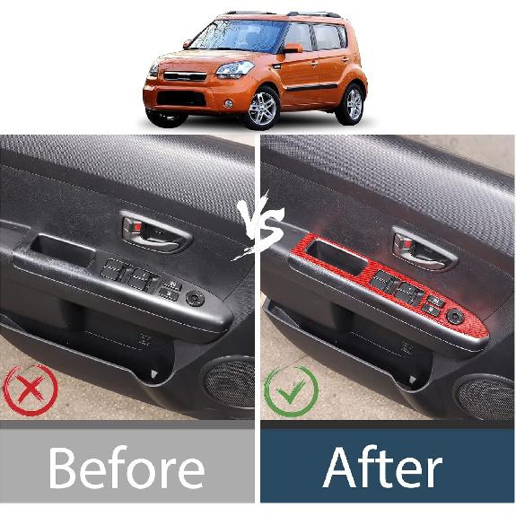 Lcojicep Car Carbon Fiber Sticker Compatible with Kia Soul 2009-2013 Real Red Carbon Fiber Sticker Decal Interior Trim Cover Accessories (Glass