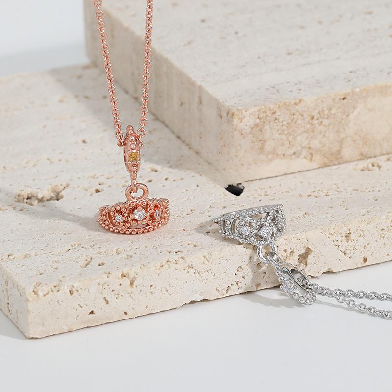 Cartoon Prinzessin Herz Anhänger Halskette mit Hochwertiger Diamant Krone Halskette