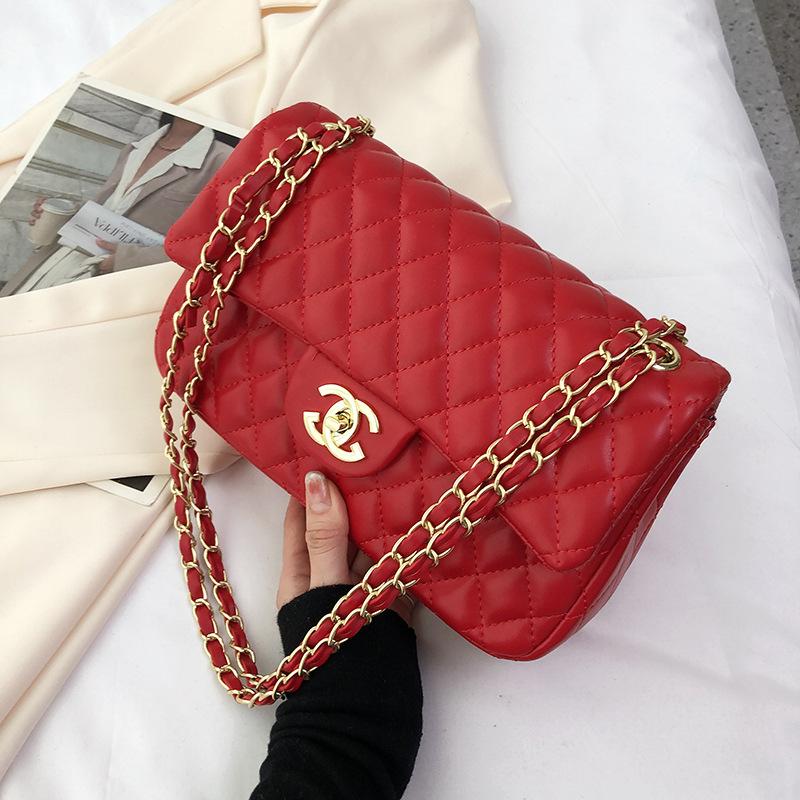 Tasche Damen neue Mode Damen Tasche Diamant-Ketten-Tasche vielseitige Damen Schulter-Umhängetasche rot