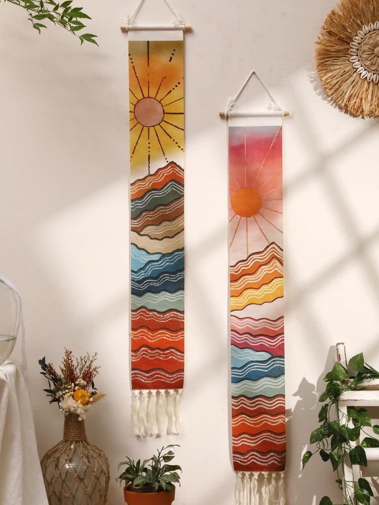 Macrame Tapestry Sunset Sunrise Handmade Wall Tapestries Boho Art Home Decoration Wall Hanging for Living Room Bedroom Ornament