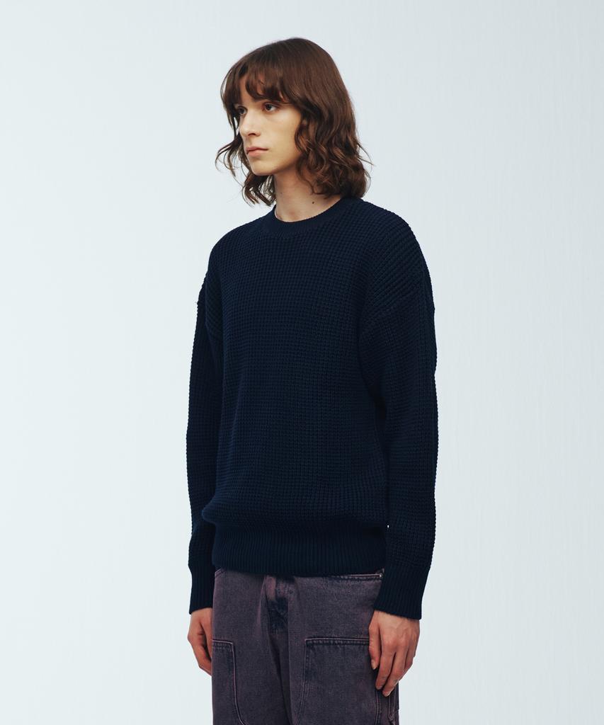KNITTED Heavy Waffle Round Knit Navy