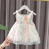 Summer Sweet Winged Princess Dress Fashion Flowers Printed Dress Bow Sleeveless Princess Dress Children's Day Party Dress 0-3Yrs