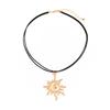 Ingemark Creative Adjustable Leather Wax Thread Chain Necklace for Women Goth Metal Spiral Sunflower Pendant Choker Jewelry Gift