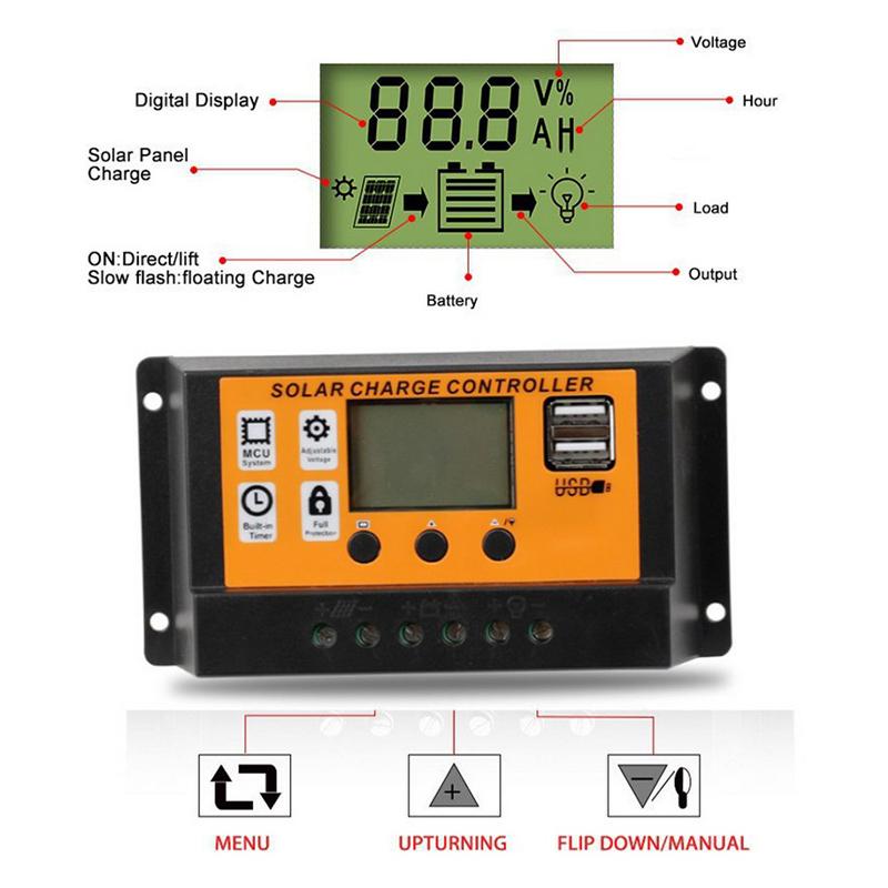 Lcd Solar Controller 12V/24V 30A 20A 10A Solar Charge Regulator Pwm Battery