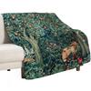 GREENERY FOREST ANIMALS Fox and Hares Blue Green Floral Tapestry Throw Blanket Cozy Home Blanket Gift for Christmas Holiday