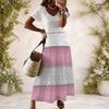 Women Plus Size V Neck Short Sleeve Printed Pink White Long Straight Dress