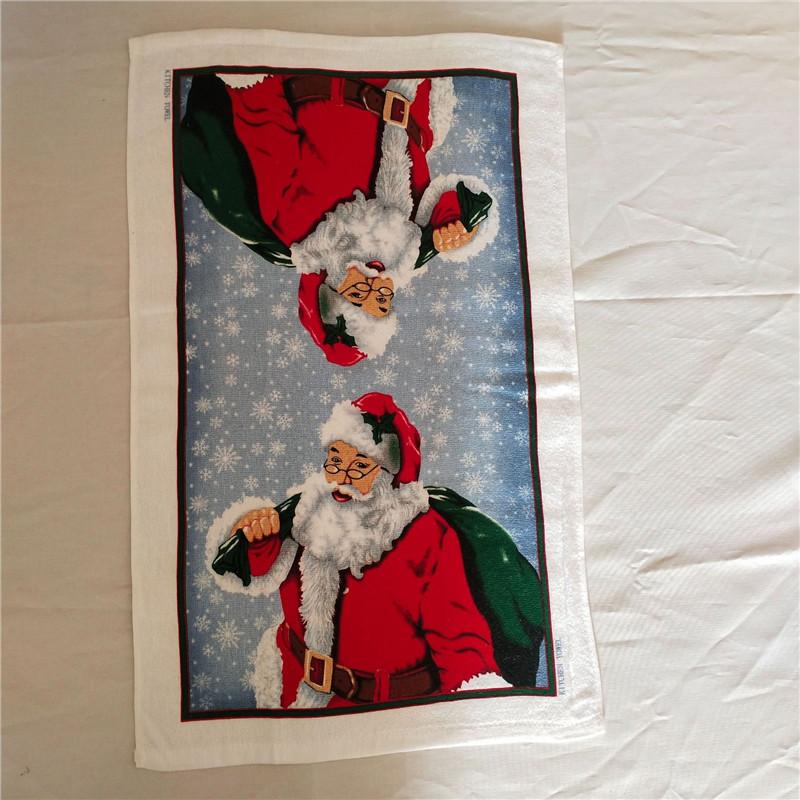 1Pc Christmas Series Printed Cotton Tea Towel Kitchen Dishcloth Cleaning Tool Xmas Party Decor Gift
