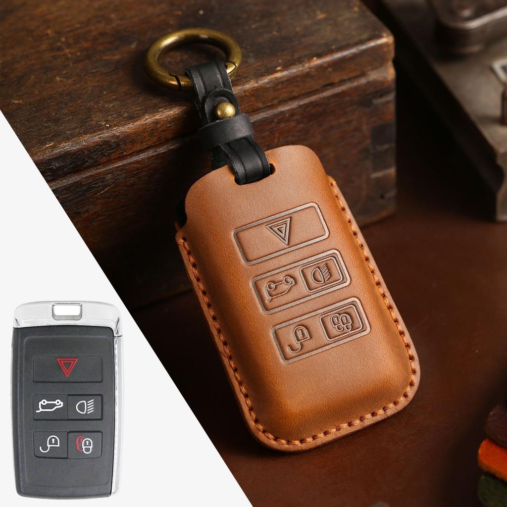 Suitable for Land Rover Key Bag Range Rover Discover 5 Jaguar Genuine Leather Crazy Horse Handmade Key Set Keychain