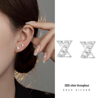 Banyan Tree S925 Silver Personalized Letter Diamond Earrings - Single Ear Bone Studs for Men and Women
