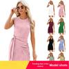 Spring/Summer Newest Solid Color Round Neck Ruffled Tie-Up Knit Vest Dress for Women