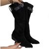 Fashion Pointed Toe Women Boots Winter Suede Designer Shoes Fashion Dress Heeled Boots 2025 Goth Knee High Chelsea Botas Mujer Zapatos