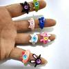 9Pcs Funny Resin Open Finger Ring Cartoon Little Monsters Eyeball Ring Unique Irregular Ring Fashion Jewelry Decoration