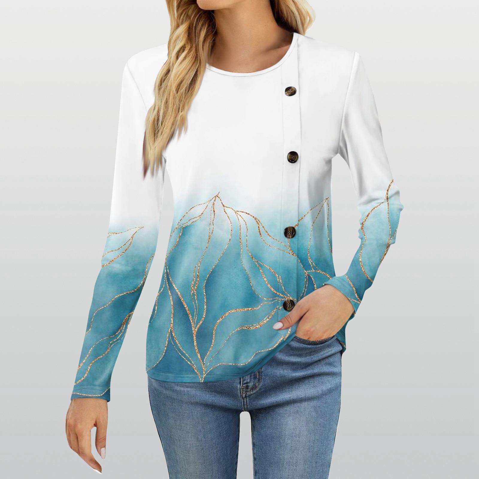 

Женская модная повседневная футболка с круглым вырезом и длинным рукавом с принтом, женская футболка M