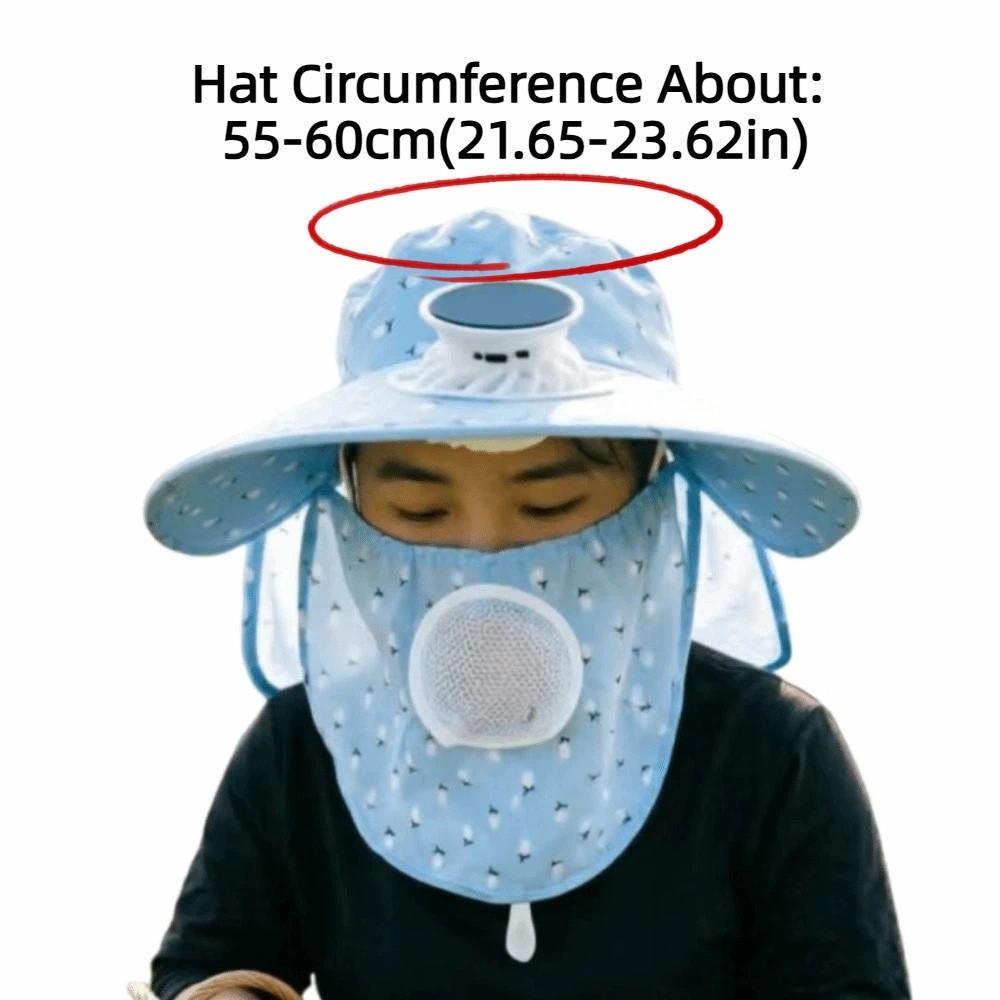 Breathable Solar Fan Hat UV Protection Elastic Wide Brim Fan Hat with Face Cover Adjustable Cooling Sunshade Hat Camping