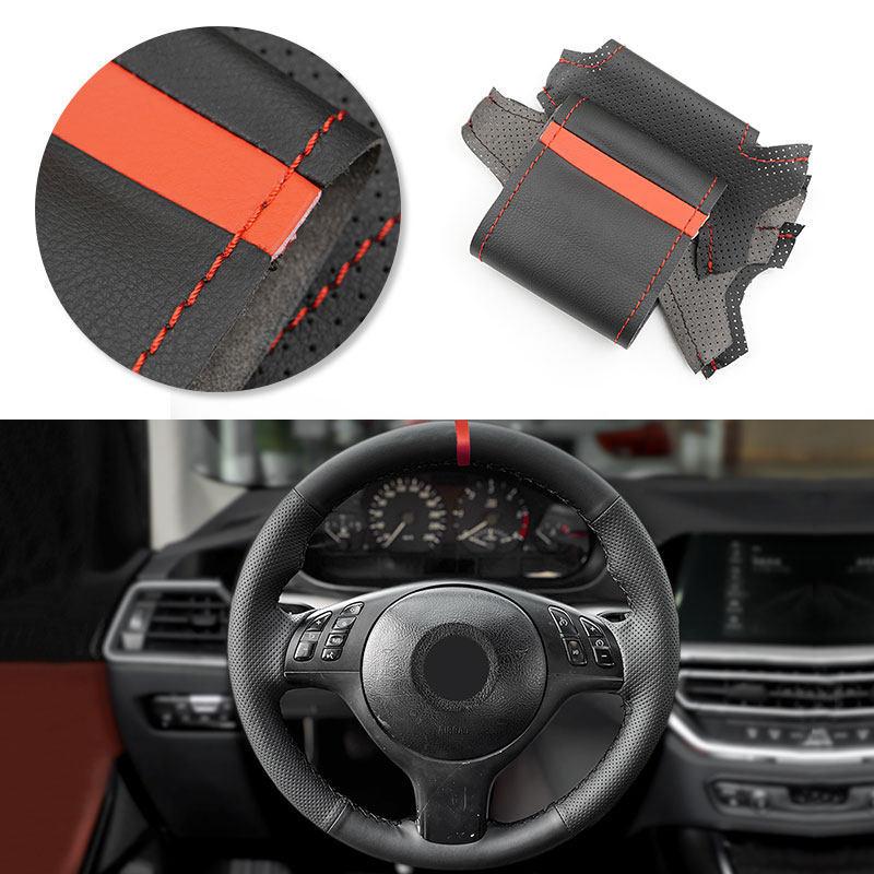 For BMW M Sport 3 5 Series E46 330i 330Ci E39 525i 530i M3 E46 M5 E39 Hand Braid Car-styling Steering Wheel Cover Leather Trim