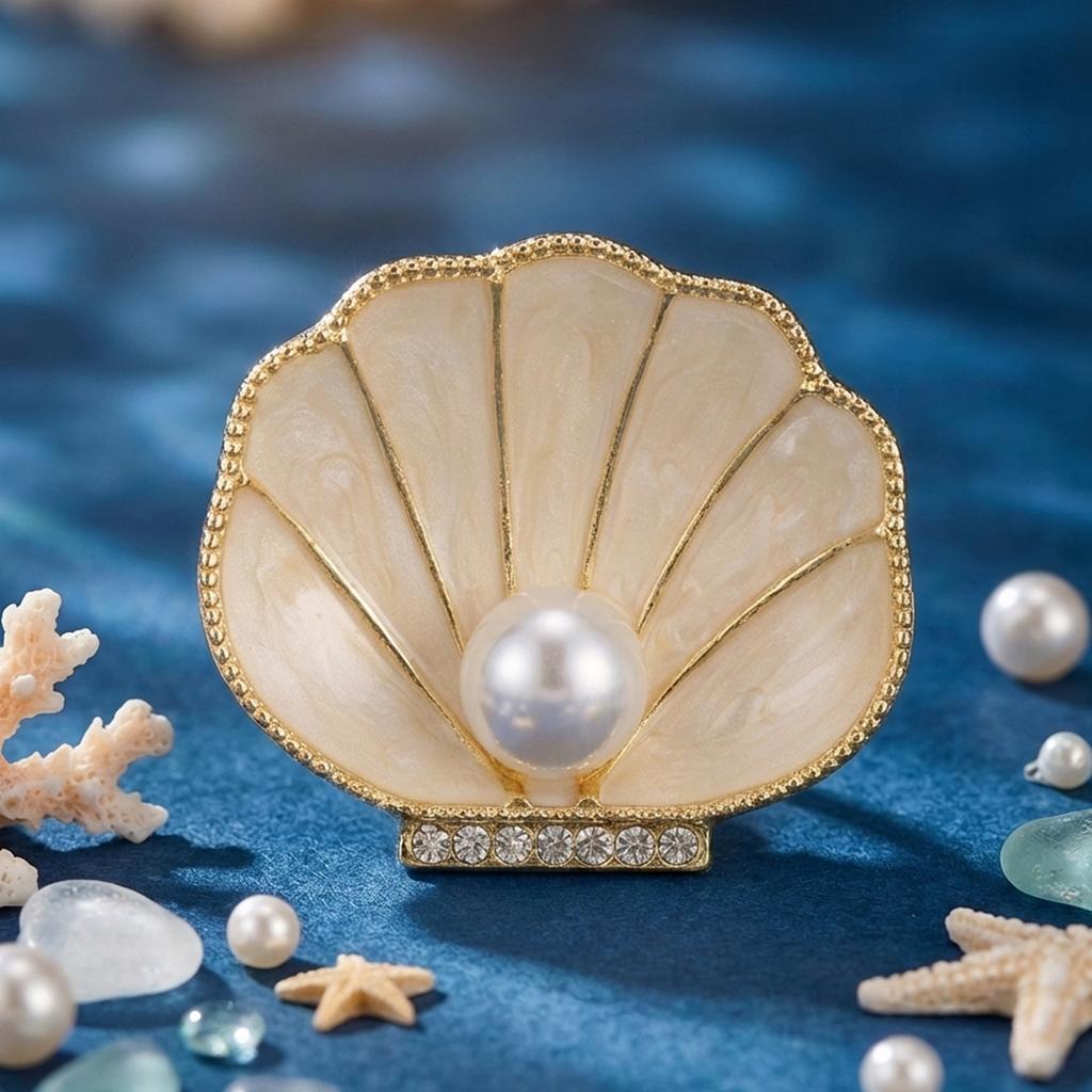 Classic Enamel Shell Brooches for Women Unisex Rhinestone Ocean Pins Friend Event Party New Gifts Jewelry Decoration Accessories