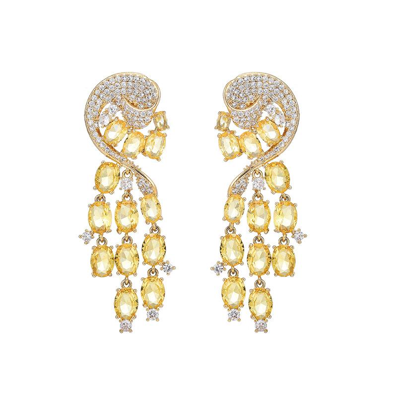 Fashion Heavy Industry Exaggerated Earrings Micro-Inlaid Color Zircon Tassel Light Luxury Personality Earrings