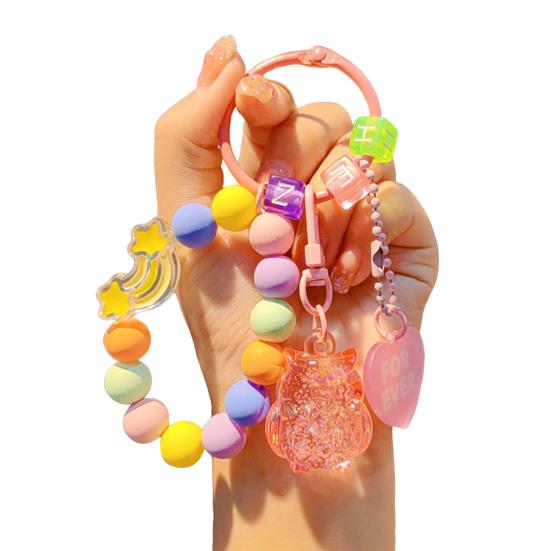 Beaded Phone Wrist Strap with Owl Bag Charm Anti-Lost Keychain Bracelet Lanyard for Cellphone Handbag Keys