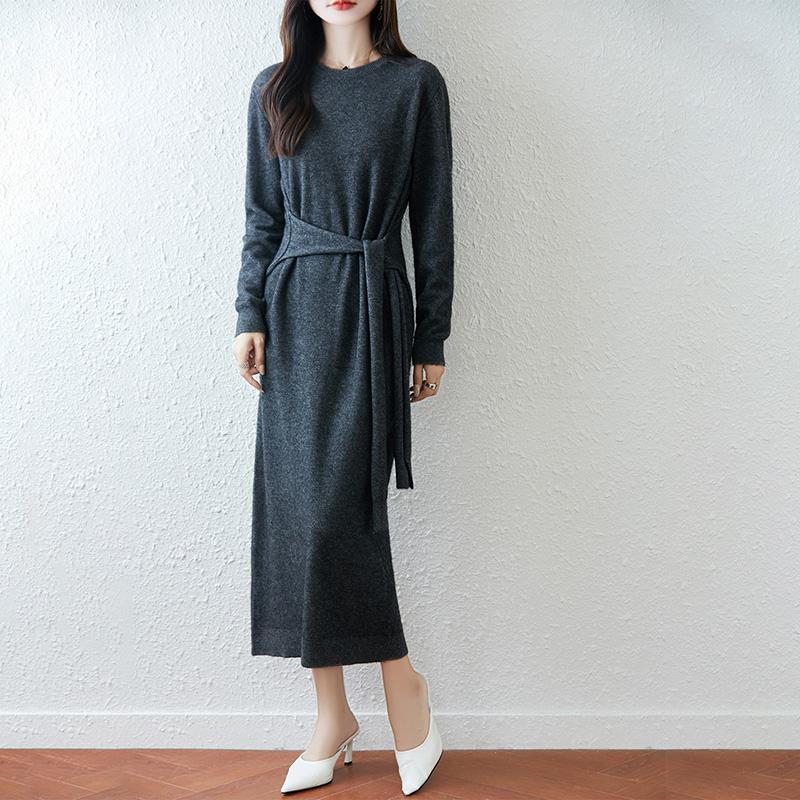 Women Sweater Dress 100% Wool TIDENOVEL O-neck Knit Long Pullover Winter Jumpers Wool Long Dress Female