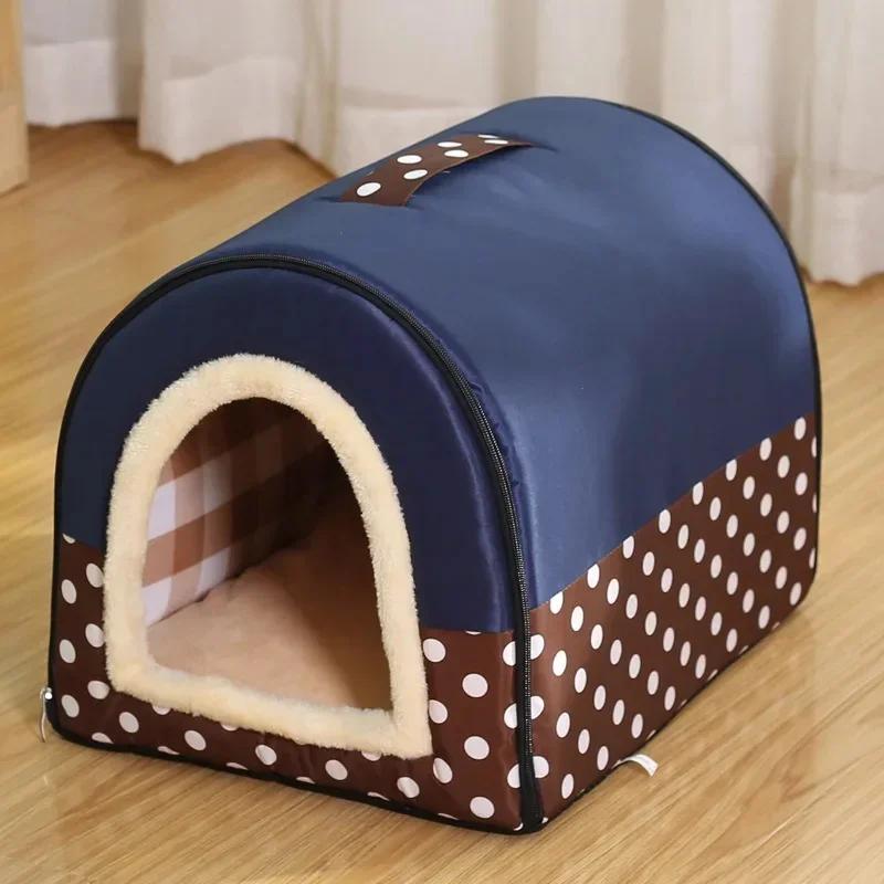 

Kennel Soft Tent Pet Bed Foldable Dog House Indoor Enclosed Warm Plush Sleeping Nest Basket with Removable Cushion For Cats Dogs M 45x38x36cm