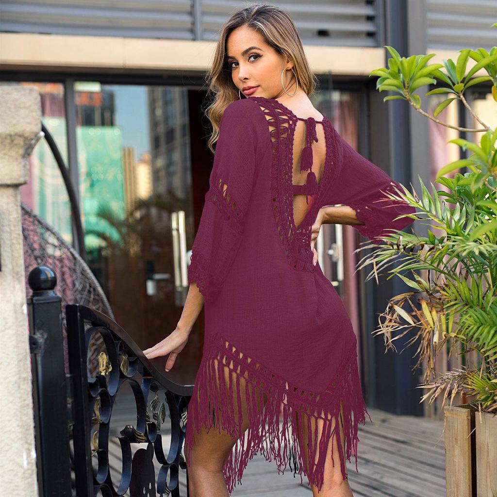 Cross-Border Popular Tassel Beach Skirt - Hand-Crocheted Backless Hollow Design
