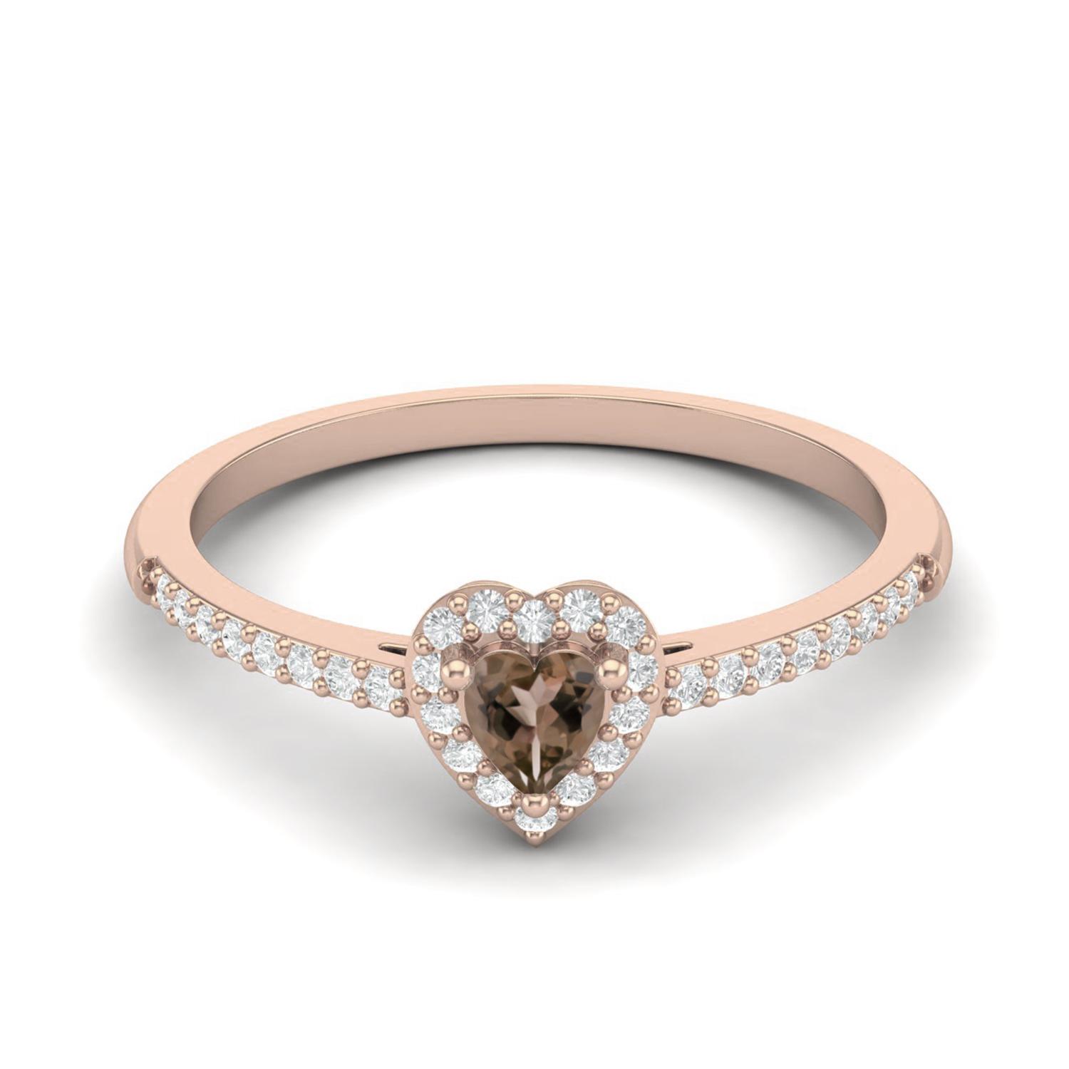 

0.45 Ctw Heart Smoky Quartz 925 Sterling Silver Rose Vermeil Solitaire Halo Women Wedding Ring 5