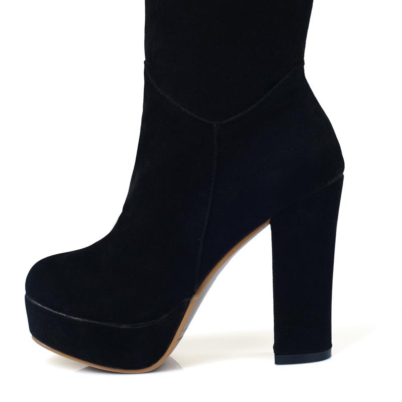 Damskor med hög klack, sexig europeisk och amerikansk stil höst och vinter nya vattentäta platå tjock klack stor storlek romerska medelhöga stövlar