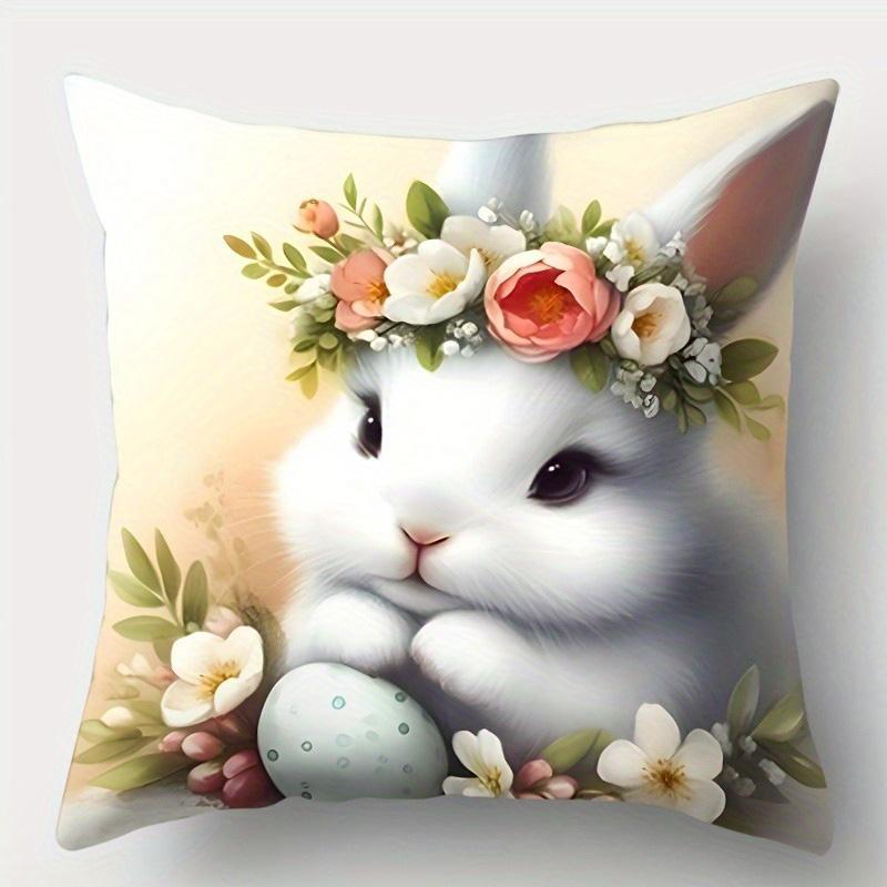 Home Decoration Bunny And Lamb Pattern With Flower And Rainbow Pattern Cushion Cover For Sofa, Bedroom, Car, Pillow Cover