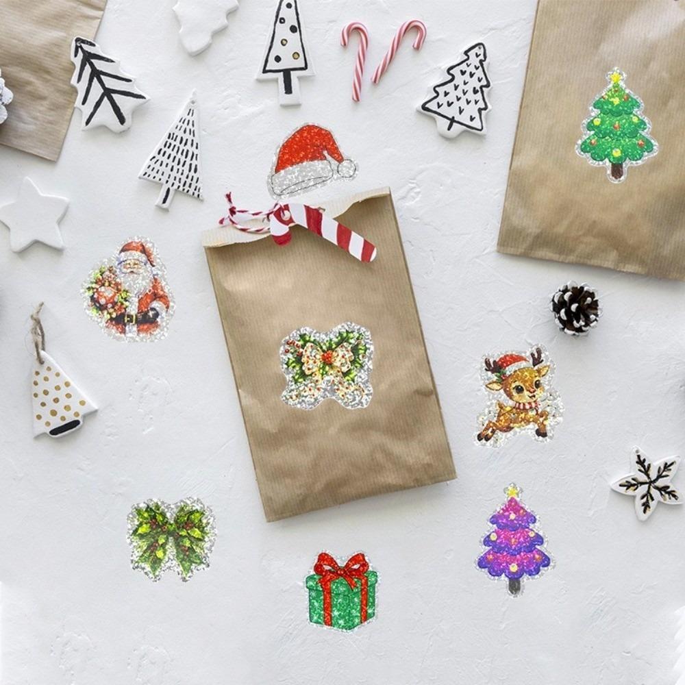 500 Sheets/roll Laser Self-Adhesive Christmas Stickers Roll-Pack Sealing Stickers Holiday