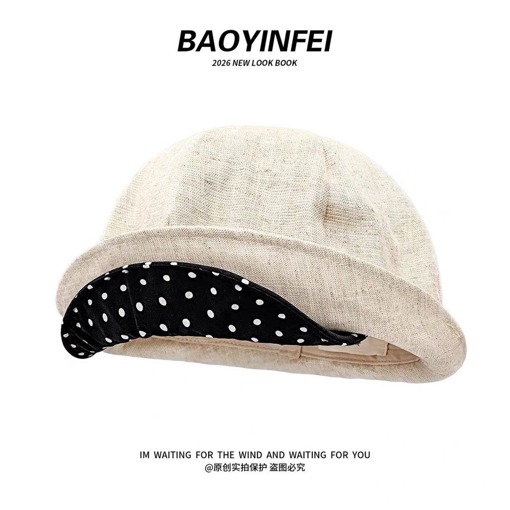 Korean Linen Retro Polka Dot Contrasting Color Brim Beret Women'S Spring And Summer Sweet Versatile Cloud Star Anise Hat