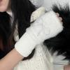 Hotfix Rhinestone Knitted Gloves Plush Half Finger Mittens Soft Bow Gloves  Cycling