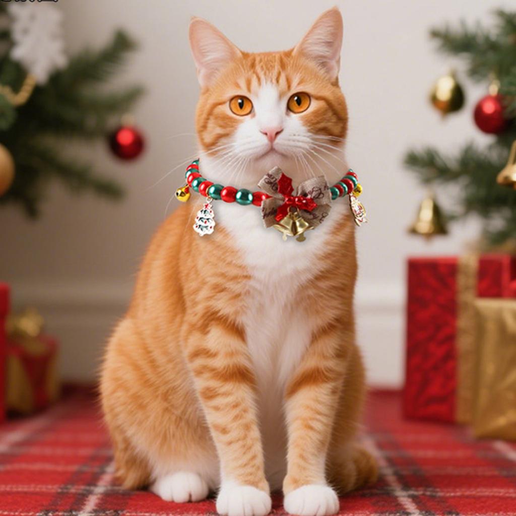 Christmas Artificial Pearl Cats Collar With Bells And Bow, Xmas Cats Breakaway Collars Accessory For Cats Dogs Puppy