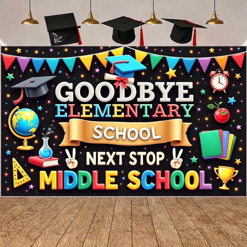 Back To School Banner Educational Elements School Celebration Background Next Stop Display Star Decorations Graduation Backdrop