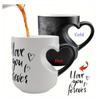 Heart-Shaped Color Changing Magic Ceramic Mug Funny Color Changing Coffee Cup Handle Surprise Filled Hot Beverage Romantic Gift