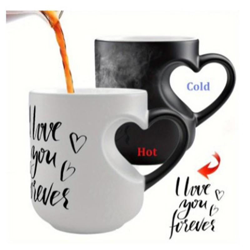 

Heart-Shaped Color Changing Magic Ceramic Mug Funny Color Changing Coffee Cup Handle Surprise Filled Hot Beverage Romantic Gift