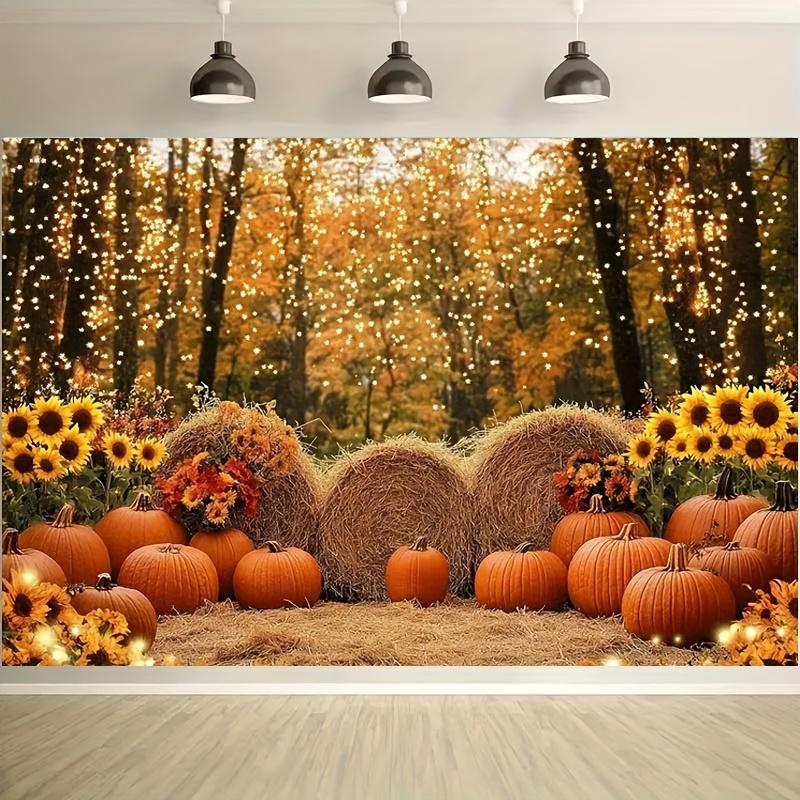 1pc Autumn Harvest Party Background Flag, Decorated with Vivid Sunflowers, Pumpkins, and Haystacks As Decorative Element