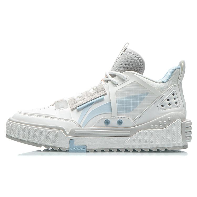 New LiNing Coverage Anti Slip Wear Resistant Lightweight Breathable Mid Top Skateboard Shoes Men's White Blue AGCR311-1