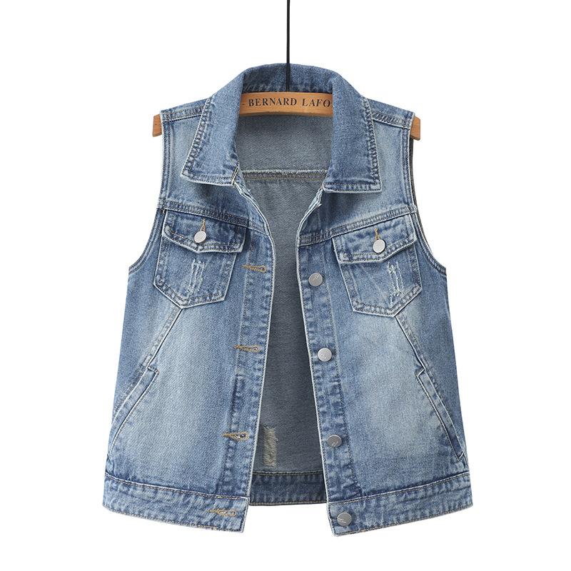 Frühling zerrissene Jeansweste Frauen kurze ärmellose Weste Weste Jacke Weste Plus Größe Top